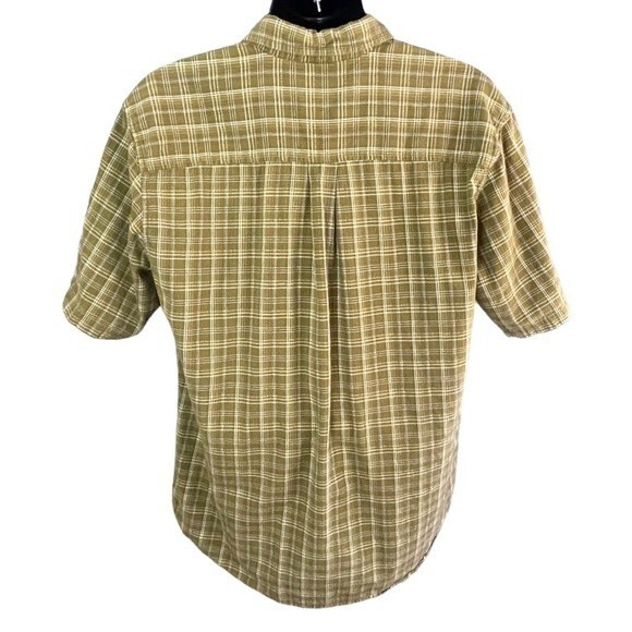 Woolrich Green Yellow Plaid Short Sleeve Button-Down Shirt Chest Pocket, size L - Picture 4 of 8